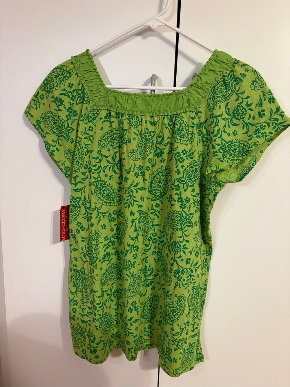 Faded Glory Lime Green Paisley/Floral Square-Neck Top - Picture 6 of 6